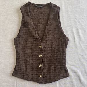 ZARA Women’s Knit Button Front Vest Sleeveless Top Size Small Brown